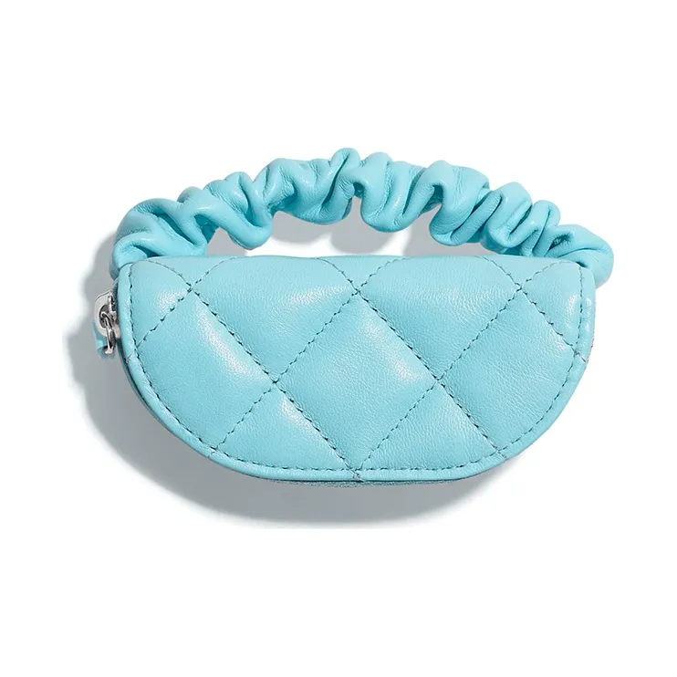 CHANEL Lambskin Elastic String Wristband Coin Purse Women's Neon Blue-2