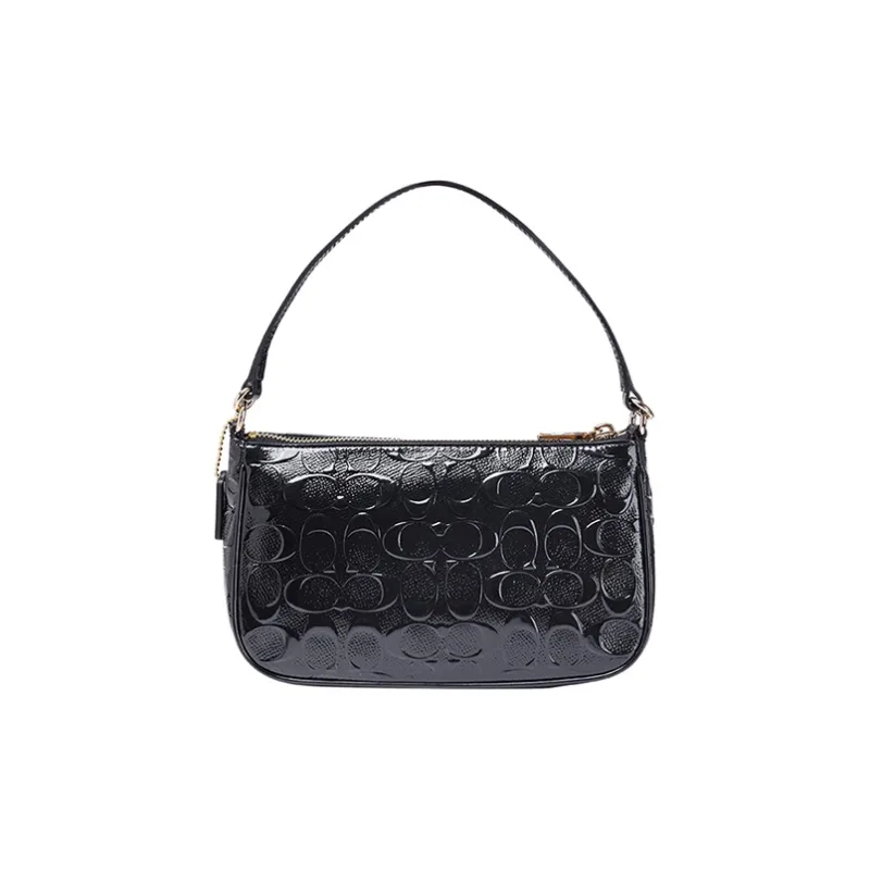 COACH Wristlet Patent Leather Handheld Crossbody One Shoulder Shoulder Bag Mahjong Handbag Small Size Women's Black-1
