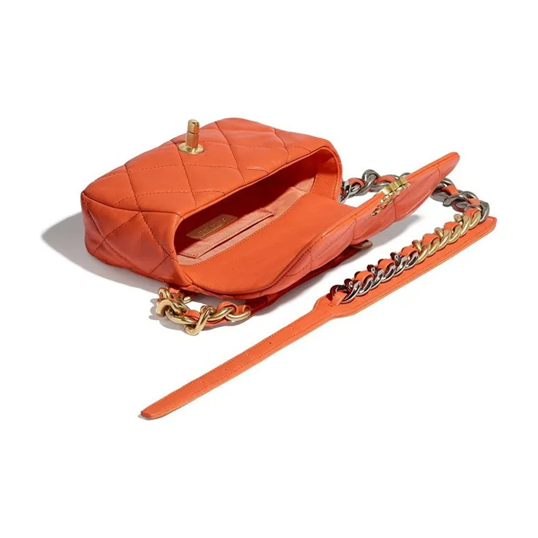 CHANEL 19Bag Lambskin Backpack, Flap Bag, Crossbody Bag, Handbag, Shoulder Bag Women's Orange-4