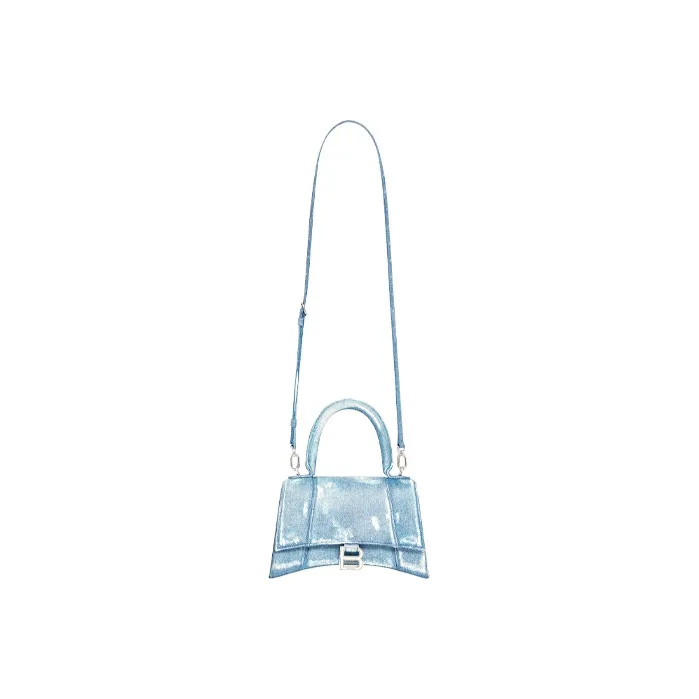 Balenciaga Washable Denim Hourglass Bag Shoulder Bag Crossbody Bag Handbag Small Size Women's Blue-4