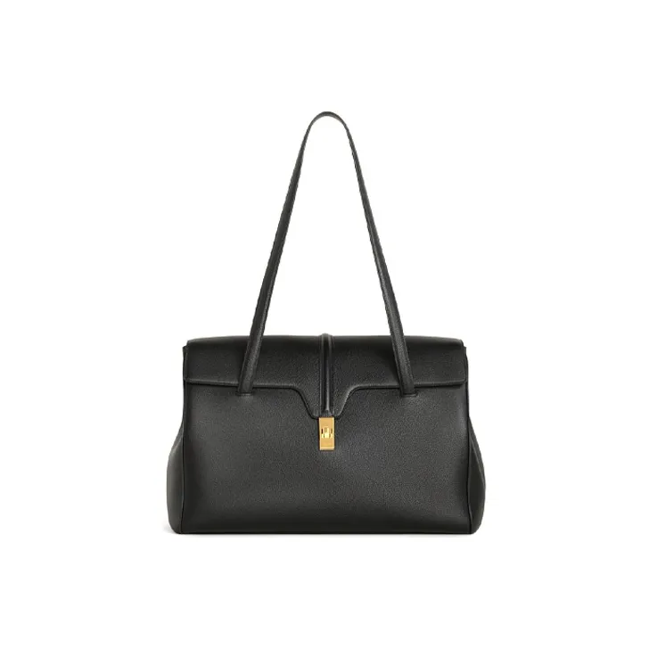 CELINE SOFT 16 Cow Leather Portable Crossbody Bag, Shoulder Bag Women's Black-1
