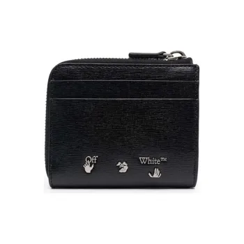 OFF WHITE 3D Diag Saff 4 Card Slot Zip Wallet Black