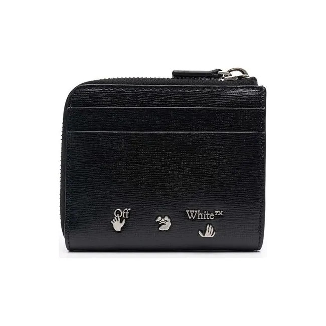 OFF WHITE 3D Diag Saff 4 Card Slot Zip Wallet Black-0
