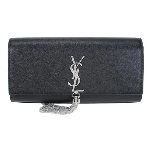 SAINT LAURENT KATE Grained Calfskin Tassel Clutch Regular Women's Black
