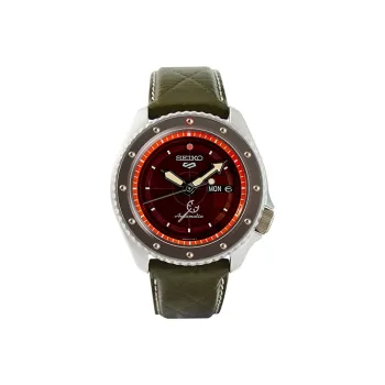 SEIKO SEIKO5 Collection Mechanical Movement Leather Strap Watch Men's Watches Red Watch Dial SRPF59K1