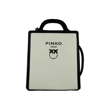PINKO PU Tote Bag Shopping Bag Handbag Shoulder Bag Crossbody Bag Large Size Unisex Beige/Black