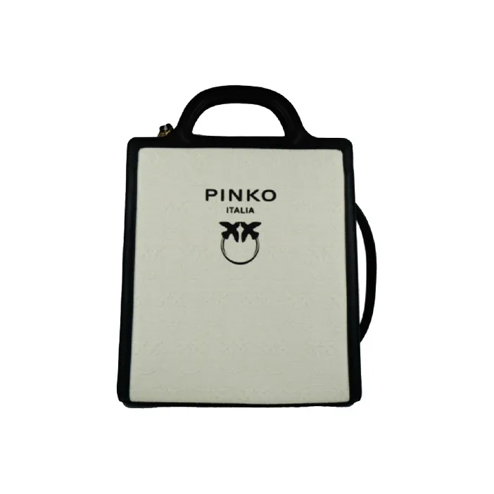 PINKO PU Tote Bag Shopping Bag Handbag Shoulder Bag Crossbody Bag Large Size Unisex Beige/Black-0