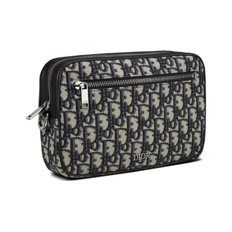 DIOR Leather Clutch Regular Men's Beige Black-1