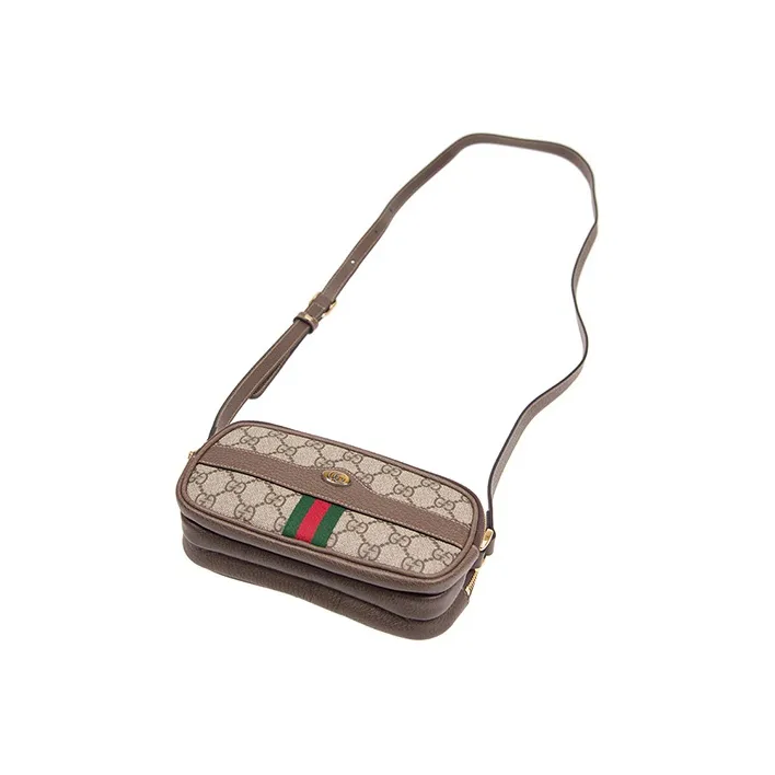 GUCCI Ophidia Canvas With Leather Trim Crossbody Bag, Shoulder Bag Women's Ebony-3