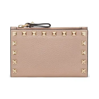 Valentino Rockstud Grain Calfskin Coin And Card Holder Women's Nude Pink