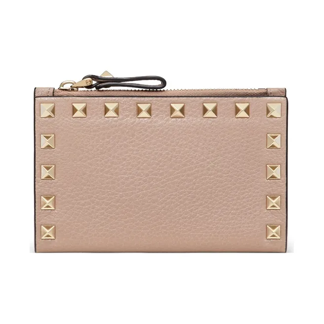 Valentino Rockstud Grain Calfskin Coin And Card Holder Women's Nude Pink-0
