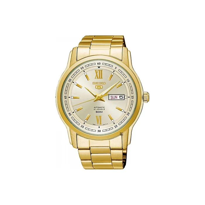 SEIKO Series 5 Automatic Mechanical Movement Stainless Steel Strap Watch Men's Watches Gold Dial-0