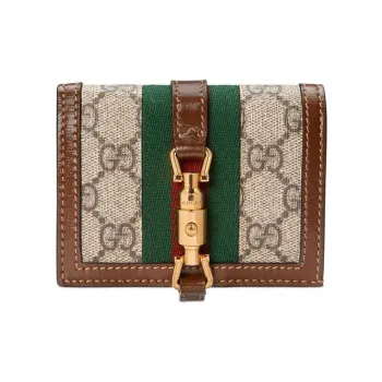 GUCCI Jackie 1961 Canvas With Leather Clutch Wallets Card Holders Small Size Women's Green Brown Multicolor