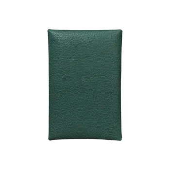 HERMES Calvi Chamkila Goat Skin Handheld Card Holder Women's Cypress Green