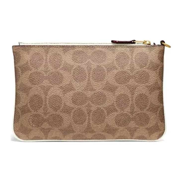 COACH Wristlet Canvas With Leather Handheld Wrist Bag Pochette Small Size Women's White & Brown Monogram-1