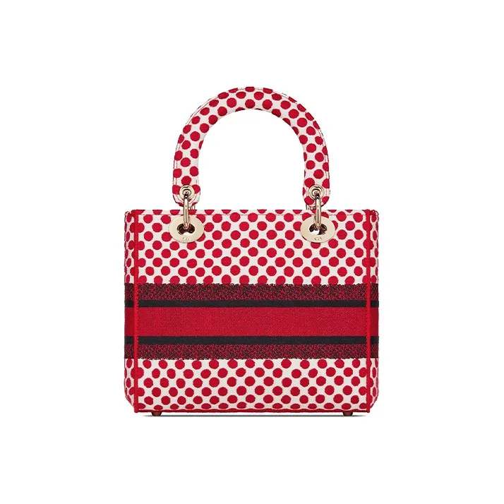 DIOR Lady D Lite Embroidery Lady Dior Bag, Shoulder Bag, Handbag Medium Size Women's Red-1