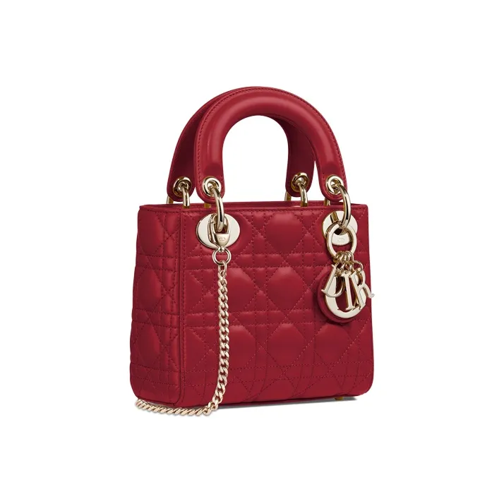 DIOR Lady Dior Sheepskin Shoulder Bag Crossbody Bag Handbag Mini Women's Cherry Red-1