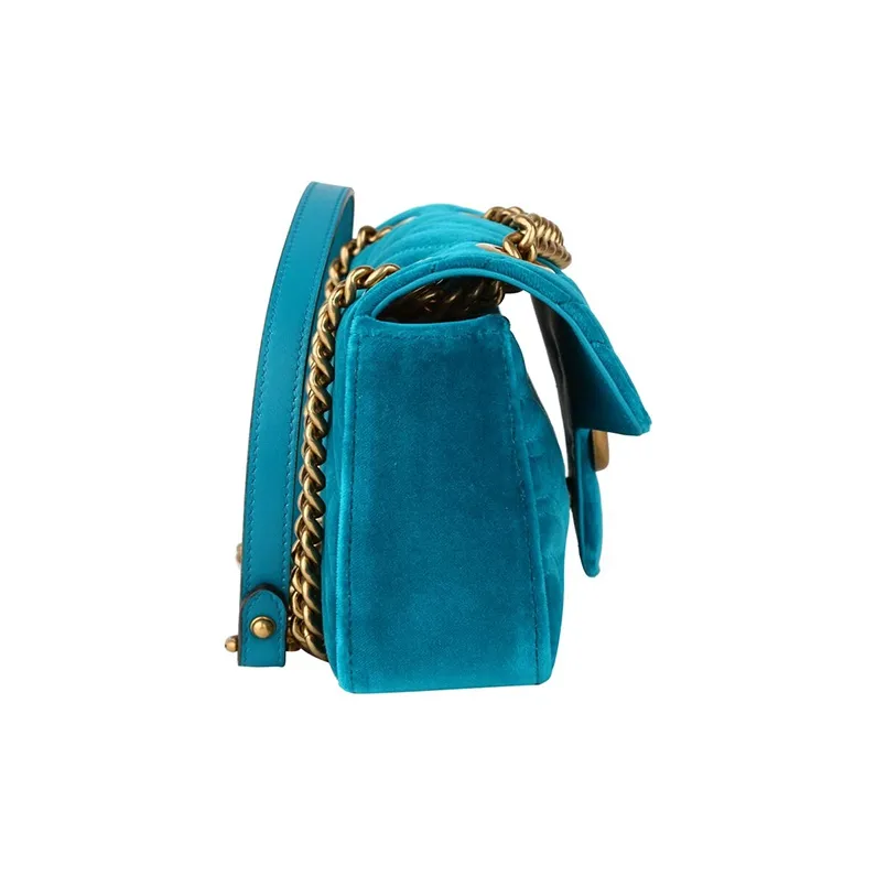 GUCCI GG Marmont Velvet Crossbody Bag Shoulder Bag Women's Peacock Blue-4