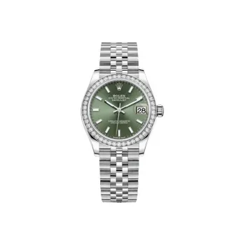 ROLEX Log Series Mechanical Movement Women's Watch 31mm Green Dial Oystersteel Karat Gold 18K White Gold Watch Case