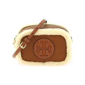 TORY BURCH Shearling Velvet With Leather Camera Crossbody Bag Mini Women's Brown