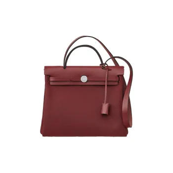 HERMES Herbag Zip Canvas With Leather Handbag Shoulder Bag Crossbody Bag Women's Burgundy
