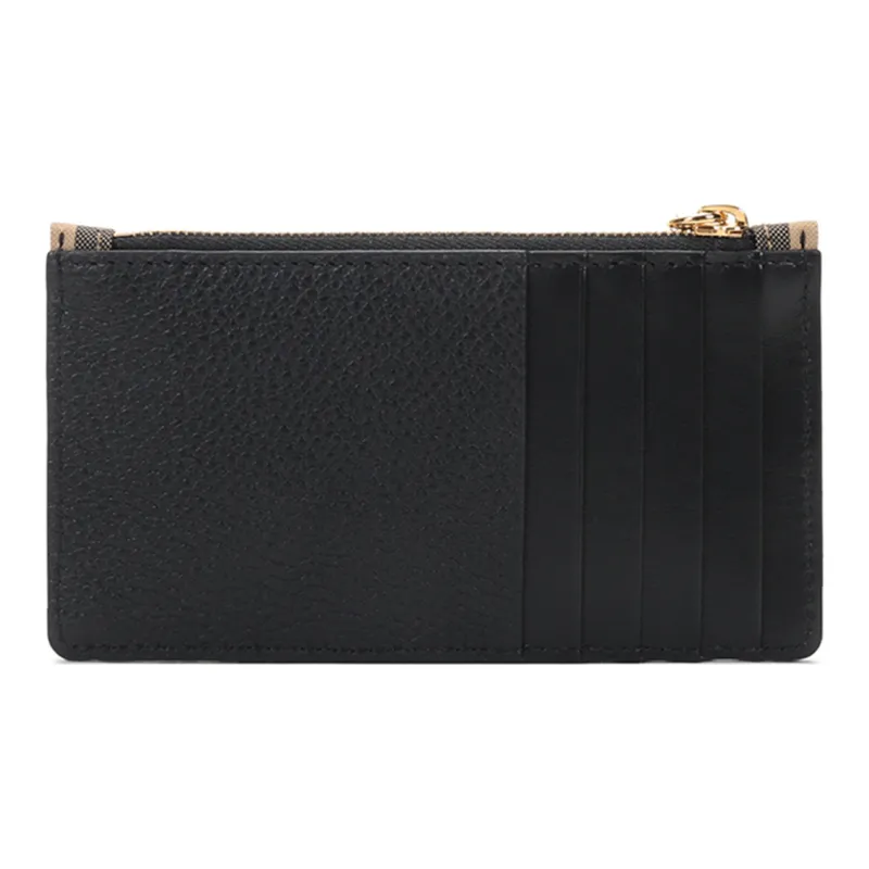 Burberry Fabric With Leather Card Clip Zero Wallet Card Holder Women's Archive Beige-3