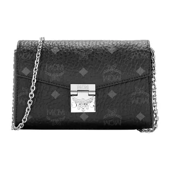 MCM Millie Visetos Artificial Leather Envelope Bag, Shoulder Bag, Crossbody Bag Small Size Women's Black