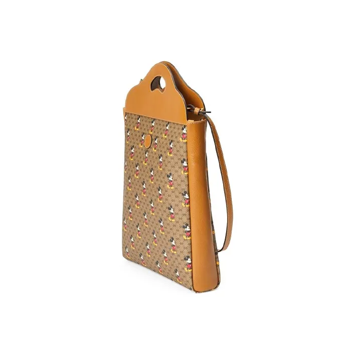 GUCCI Canvas With Leather Shoulder Bag Crossbody Bag Handbag Large Size Unisex Brown-1