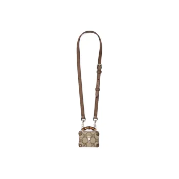 GUCCI Canvas Shoulder Bag Crossbody Bag Necklace Pouch Earphone Case Unisex Beige/Ebony