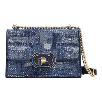 FION Fabric Box Bag, Small Square Bag, Shoulder Bag, Crossbody Bag Small Size Women's Dark Blue