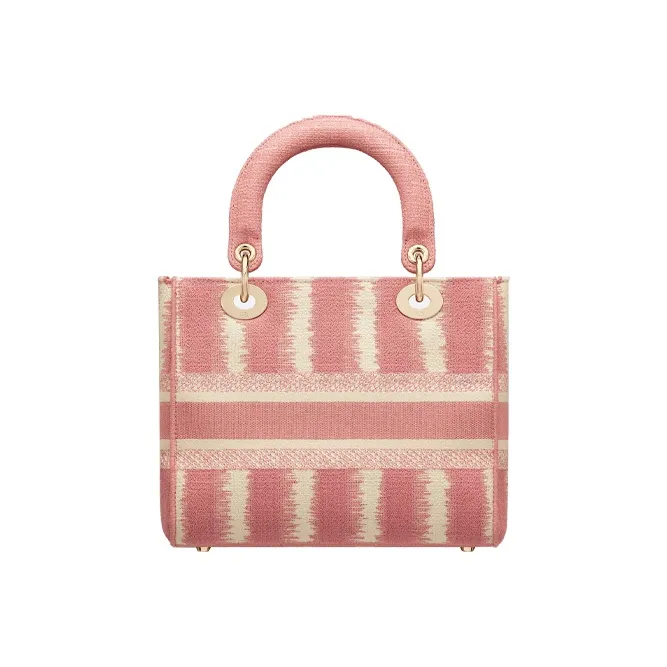 DIOR Lady Dior Embroidery Lady Dior Bag, One Shoulder Handbag Medium Size Women's Pink-3