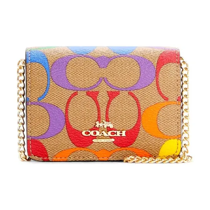 COACH Leather Chain Bag, Shoulder Bag, Crossbody Bag, Clutch, Wallet Mini Women's Khaki-0