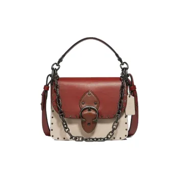 COACH Beat Leather Square Bag, One Shoulder Handbag, Crossbody Bag Small Size Women's Red White