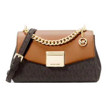 MICHAEL KORS Lita Canvas Flap Bag, Shoulder Bag, Crossbody Bag Women's Brown