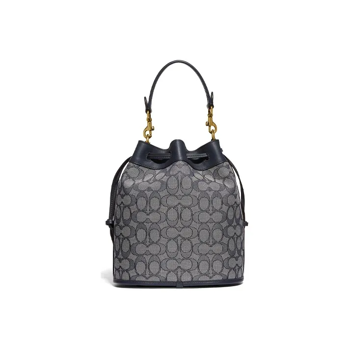 COACH Field Monogram Canvas With Leather Portable One Shoulder Drawstring Bucket Bag Canvas Crossbody Bag Women's Blue-2