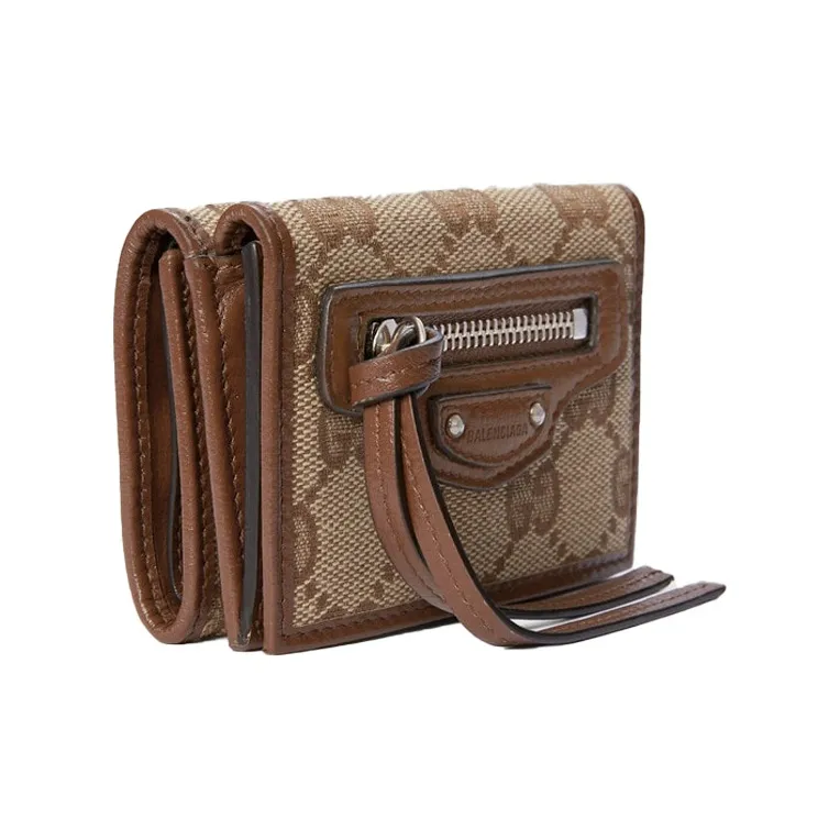 GUCCI Fall Winter Balenciaga Collaboration Canvas Wallet Coin Purse Unisex Ebony/Brown-1