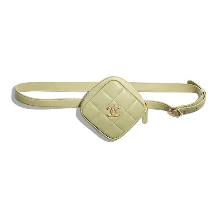 CHANEL Lambskin Belt Coin Purse Women's Green-2