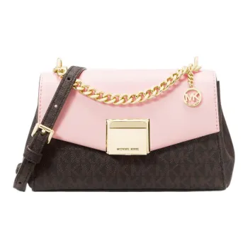 MICHAEL KORS Lita Canvas Flap Bag Shoulder Bag Crossbody Bag Women's Dark Brown & Pink