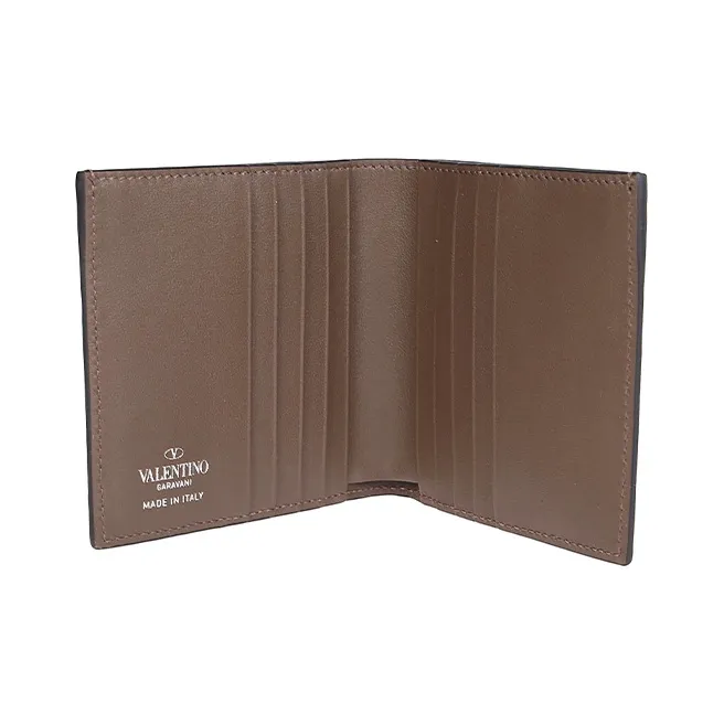 Valentino Leather Card Holder Wallet Men's Taupe-2