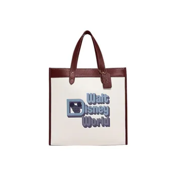 COACH Disney, Collaboration Leather Tote Bag, Shopping Bag, Crossbody Bag, Shoulder Bag Tubas Women's White & Brown