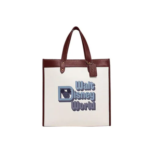 COACH Disney Collaboration Leather Tote Bag Shopping Bag Crossbody Bag Shoulder Bag Large Size Women's White & Umber