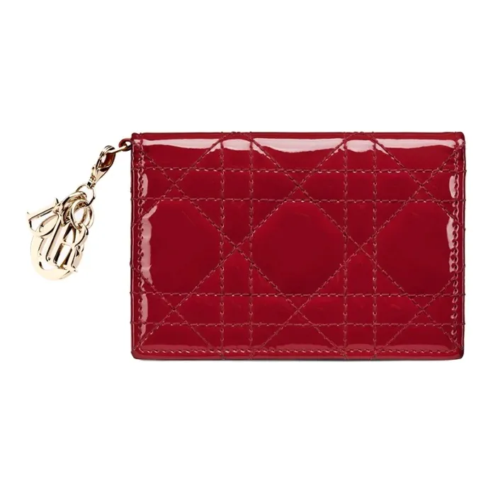 DIOR Lady Dior Cow Leather Flap Card Holder Women's Cherry Red-0