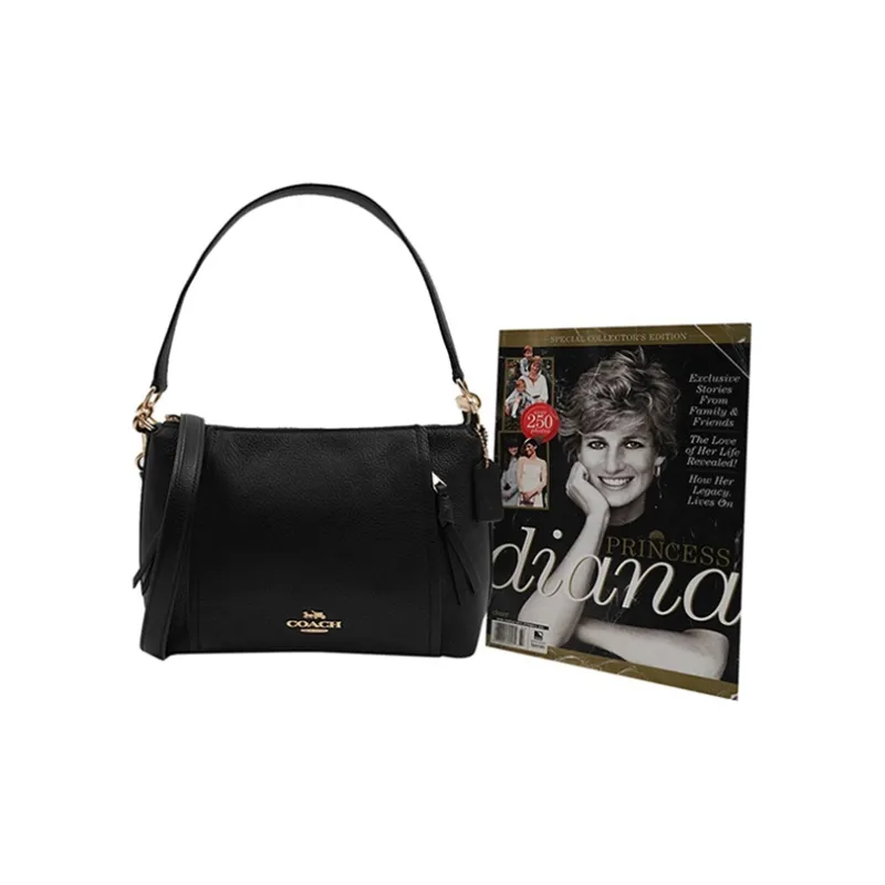 COACH Marlon Pebbled Leather Shoulder Bag Crossbody Bag Handbag Large Size Women's Black-4