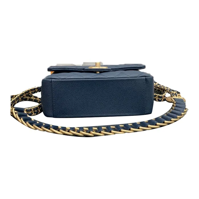 CHANEL Classic Flap CF Coin Collection Grain Embossed Calfskin Shoulder Bag, Crossbody Bag Trumpets Women's Marine Blue-4