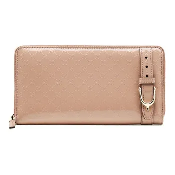 GUCCI Buckle Detail Patent Leather Long Zip Closure Wallet With Money Clip Women's Nude