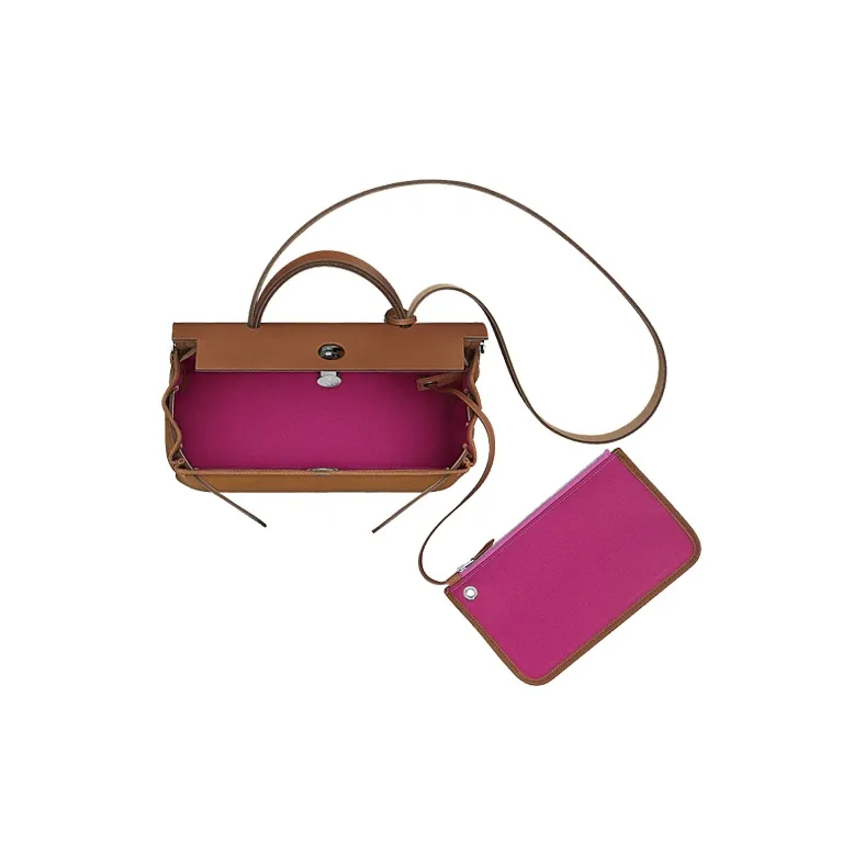 HERMES Herbag Zip Cow Leather Handbags Shoulder Bag Crossbody Bag Regular Unisex Brown Purple-3