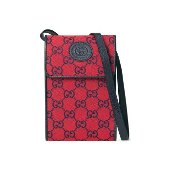GUCCI Leather Logo Canvas With Leather Shoulder Bag Crossbody Bag Canvas Bag Cell Phone Pouch Mini Unisex Red/Blue
