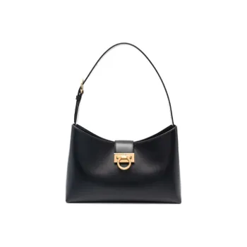 FERRAGAMO Trifolio Leather Shoulder Bag Women's Black