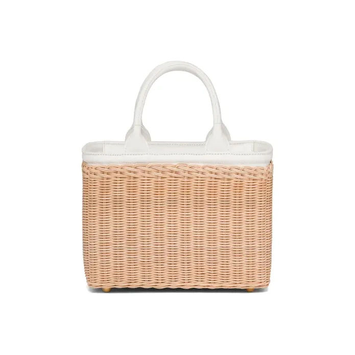 PRADA Wicker Shoulder Bag, Crossbody Bag, Handbag Women's Light Umber/White-2