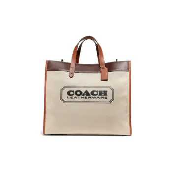 COACH Field Canvas With Leather Tote Bag, Shopping Bag, Handbag, Crossbody Bag Large Size Men's Beige